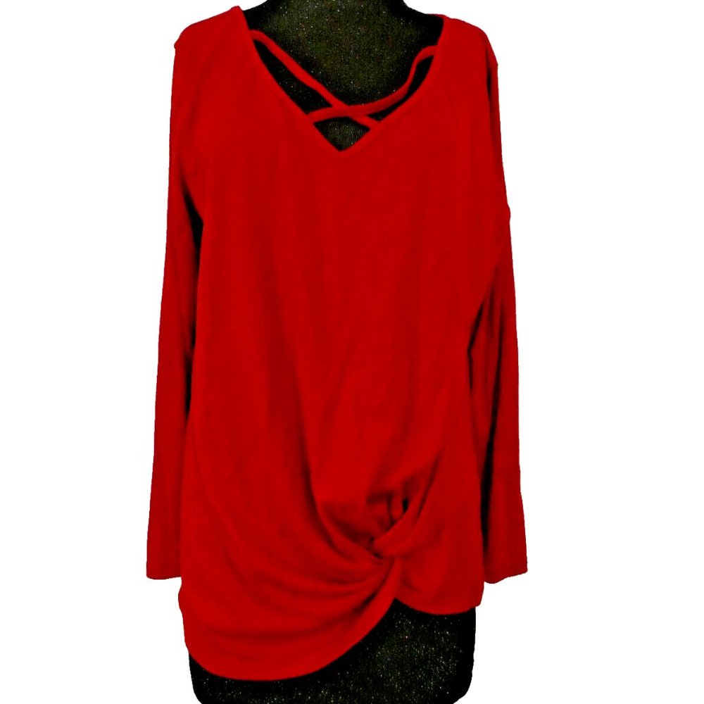 Christmas Red Blouse Niashot Long Sleeve Women Size 2XL Holiday Party Office NWT